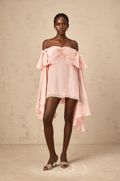 Aurohaya Avril pink bow draped slip mini dress