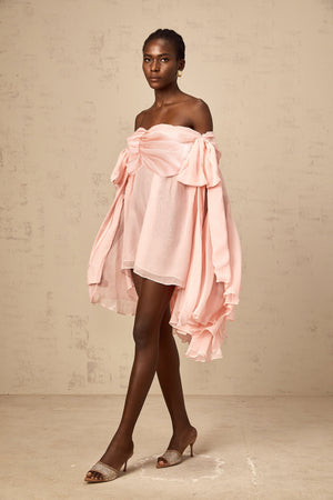 Aurohaya Avril pink bow draped slip mini dress