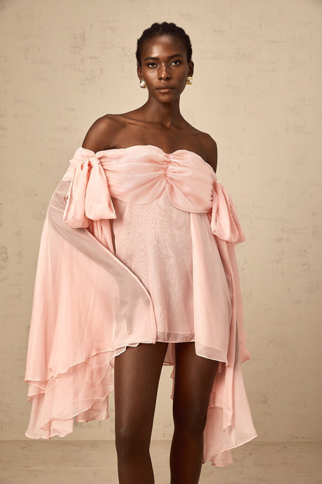 Aurohaya Avril pink bow draped slip mini dress