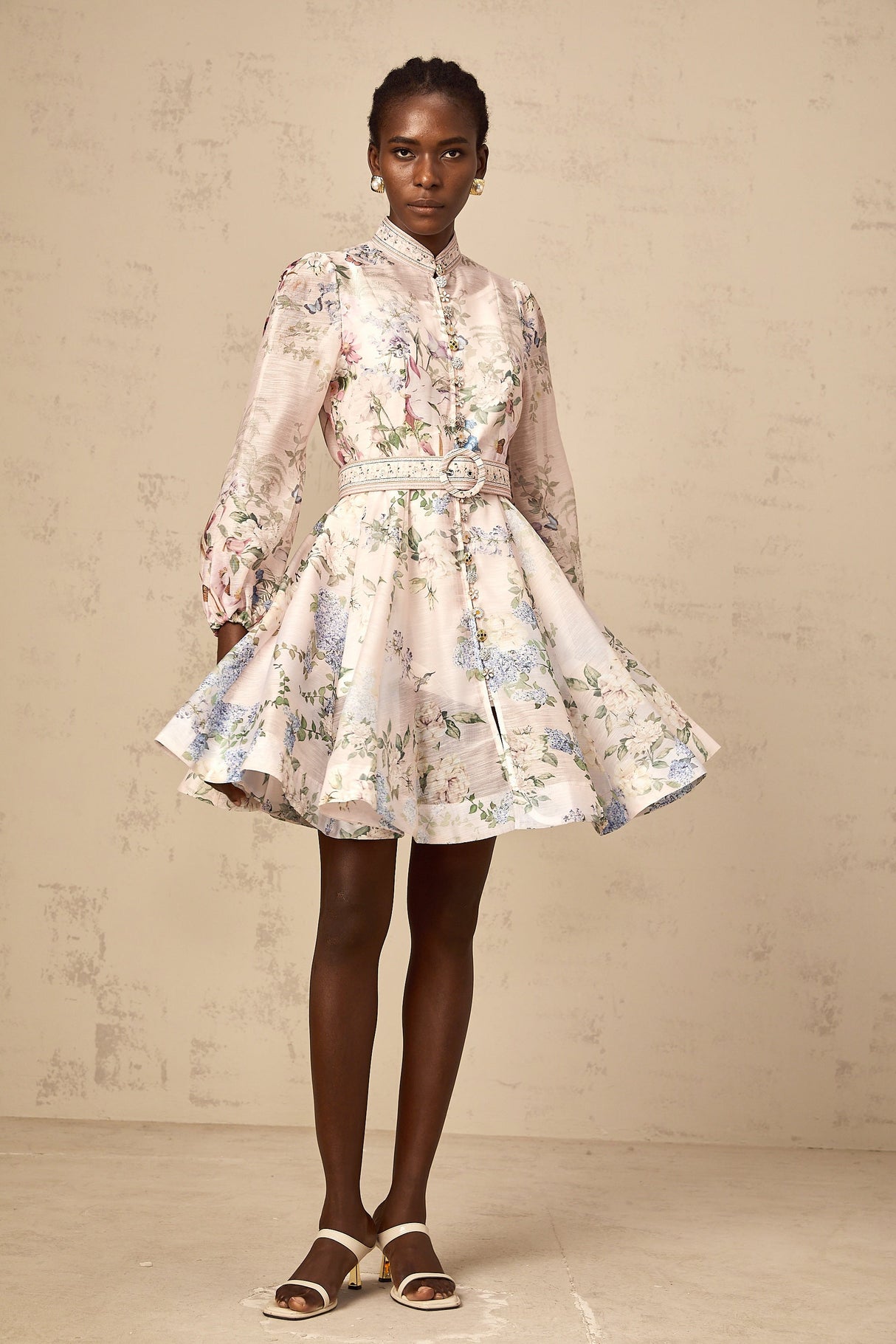 Aurohaya Fabienne light-pink floral-print mini dress