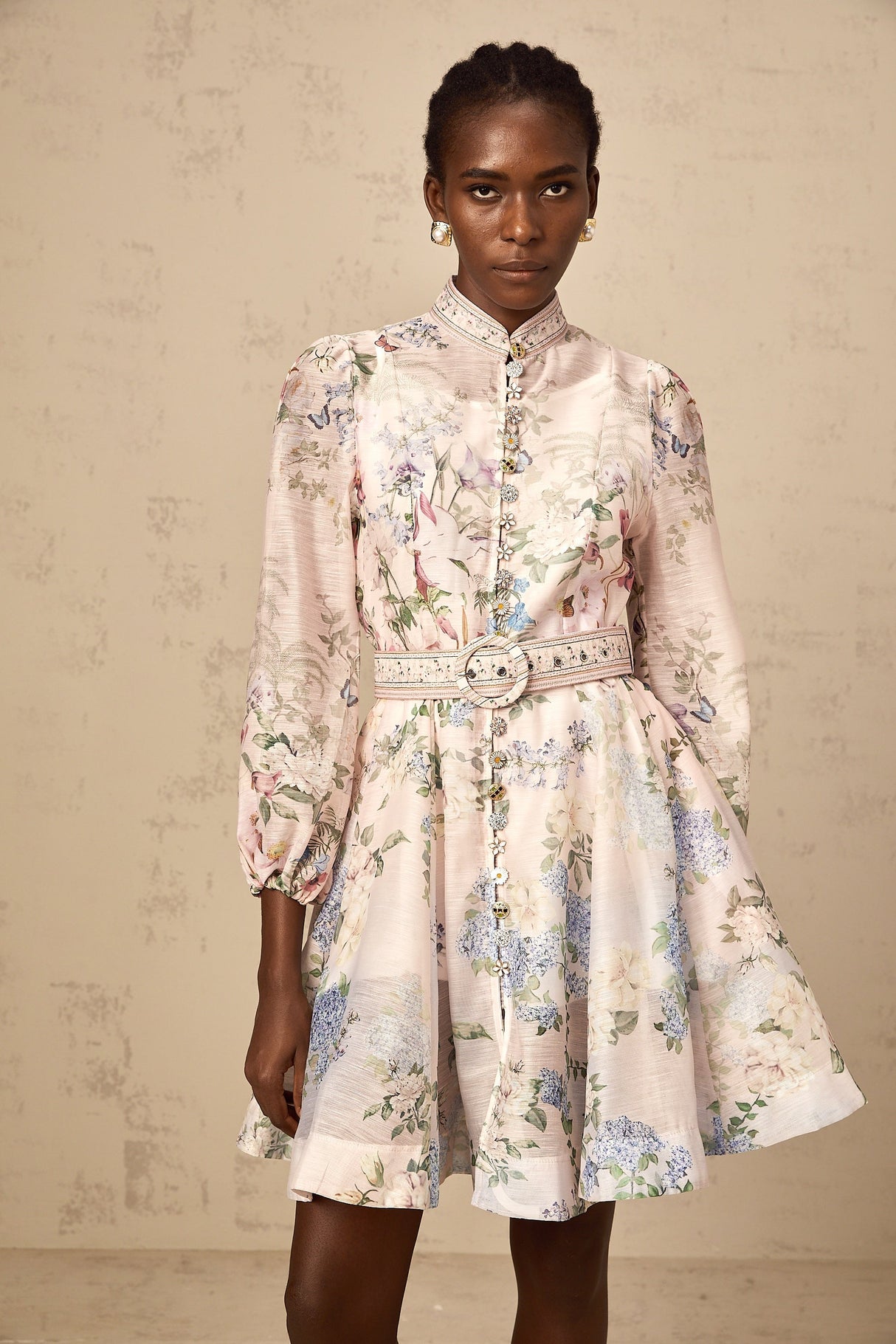 Aurohaya Fabienne light-pink floral-print mini dress