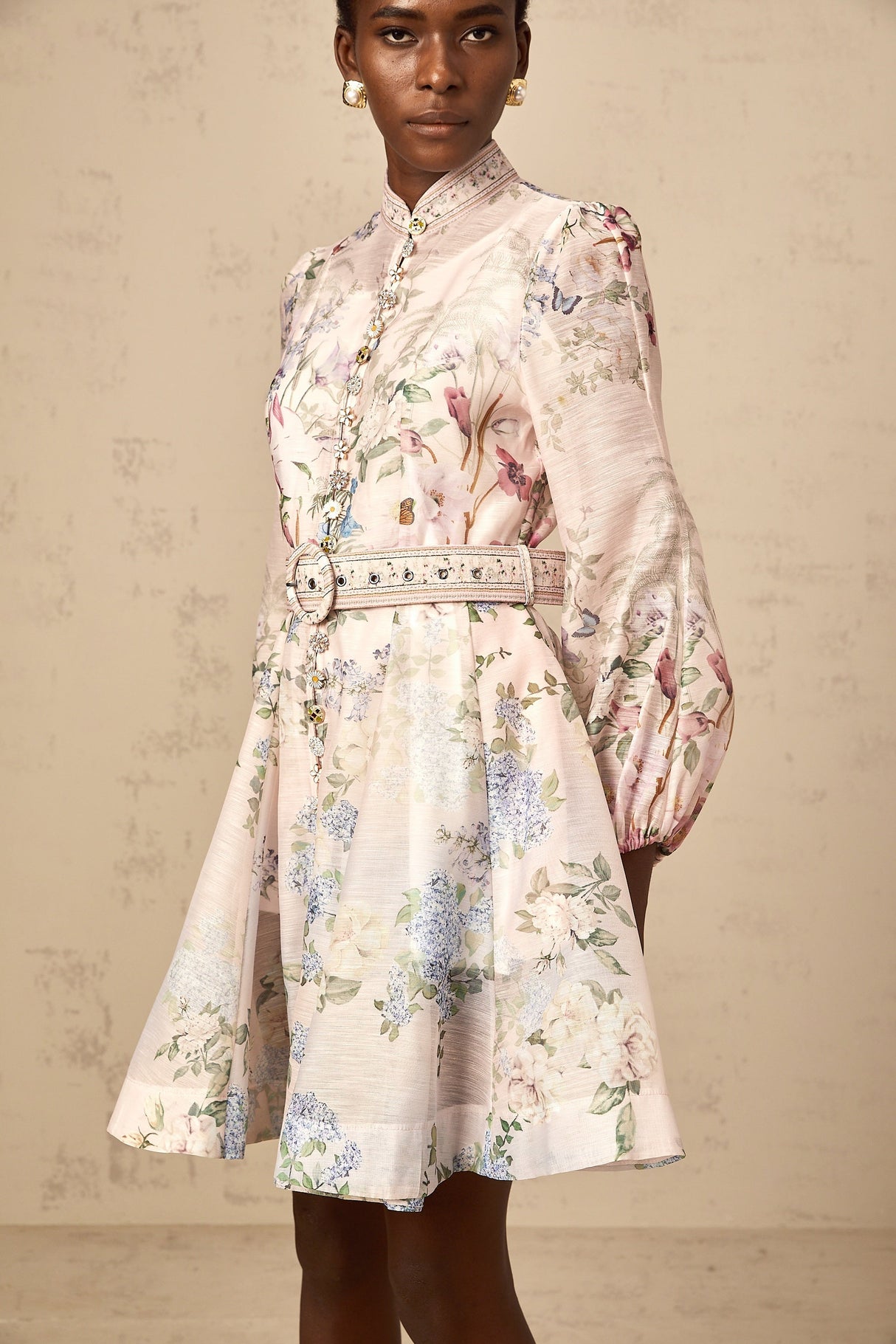 Aurohaya Fabienne light-pink floral-print mini dress