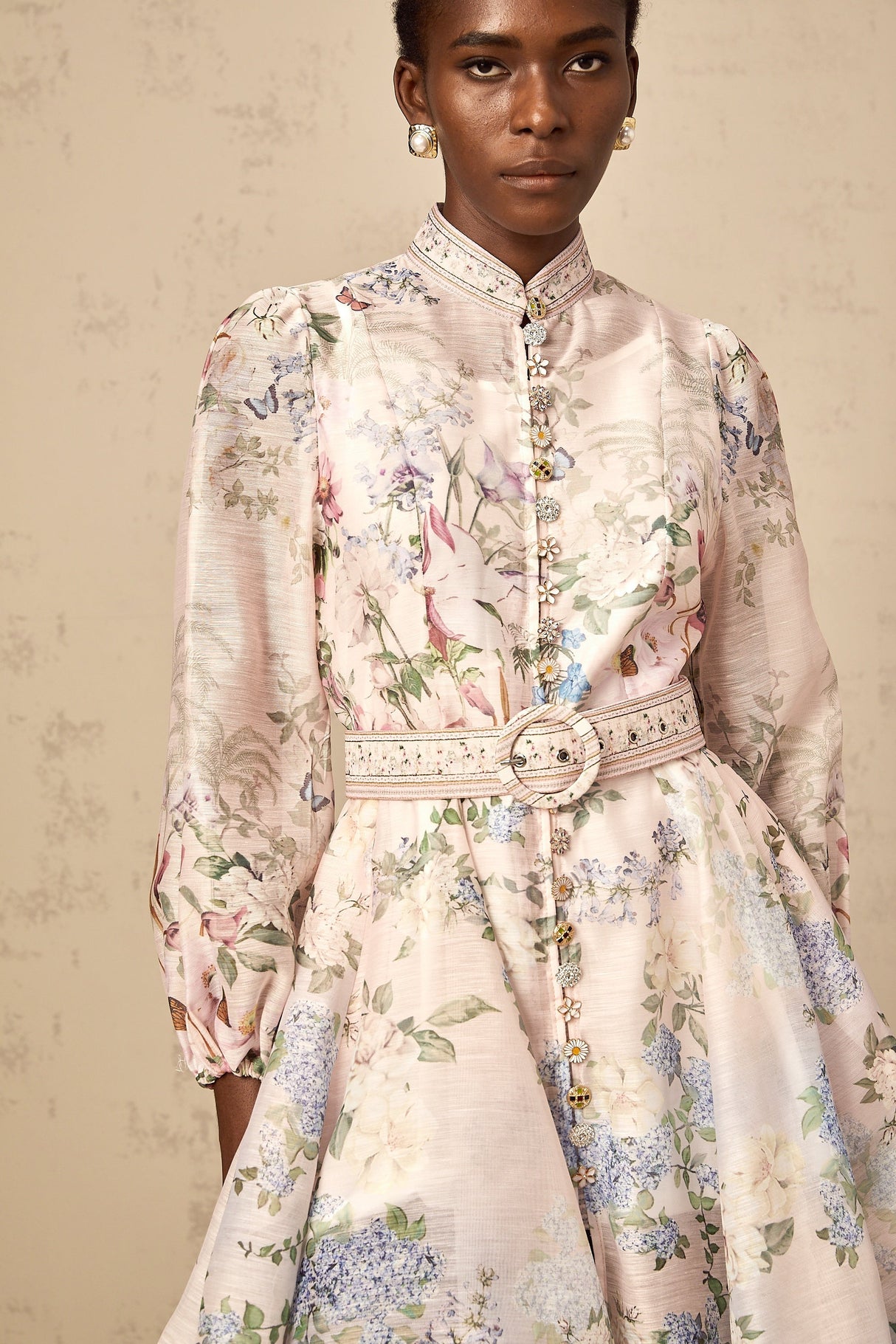 Aurohaya Fabienne light-pink floral-print mini dress