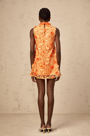 Aurohaya Orphée orange faux-flower mini dress
