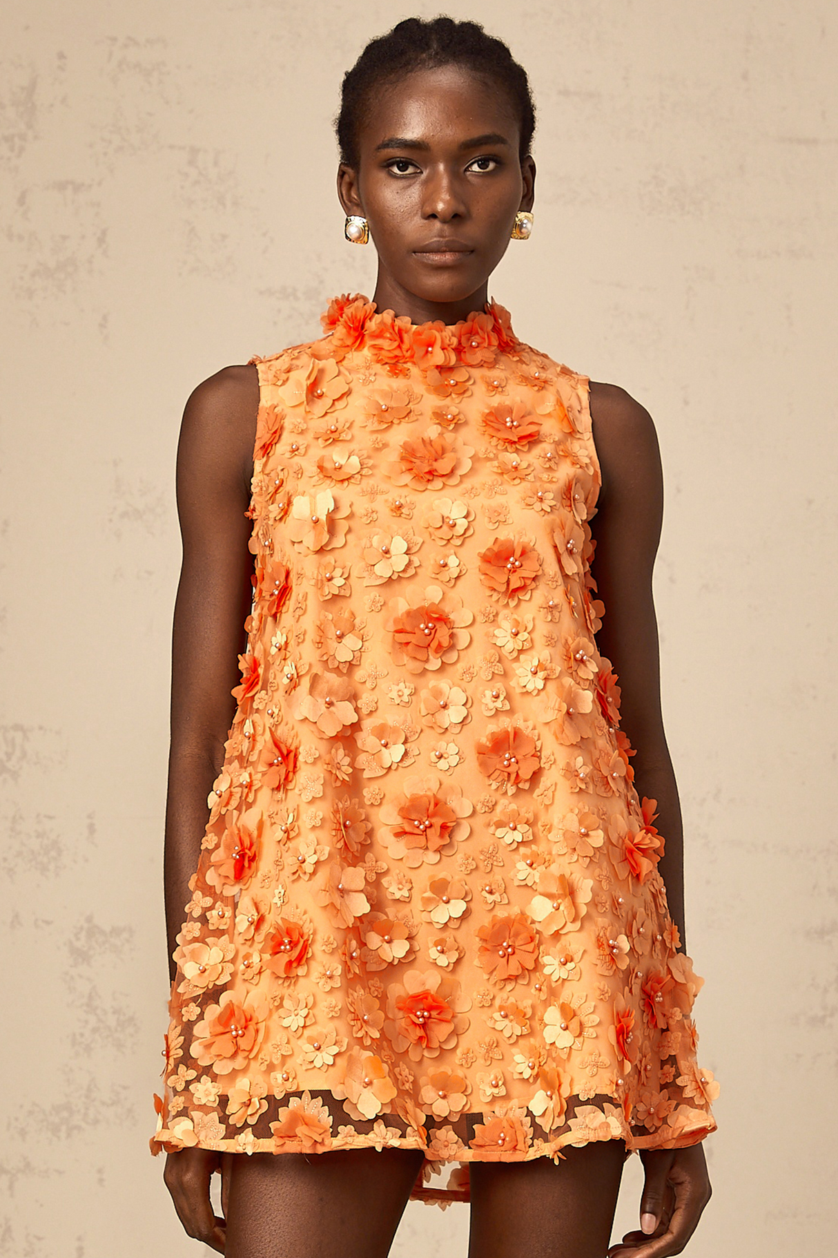 Aurohaya Orphée orange faux-flower mini dress