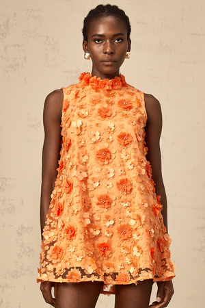 Aurohaya Orphée orange faux-flower mini dress