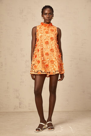 Aurohaya Orphée orange faux-flower mini dress