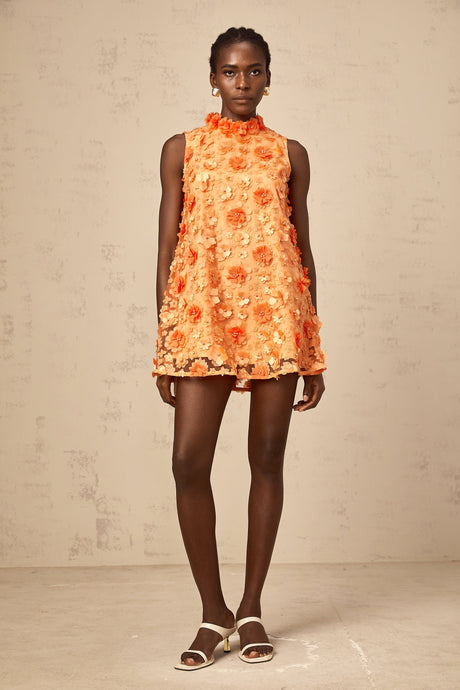 Aurohaya Orphée orange faux-flower mini dress