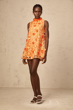 Aurohaya Orphée orange faux-flower mini dress
