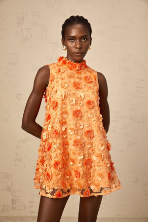 Aurohaya Orphée orange faux-flower mini dress