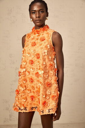 Aurohaya Orphée orange faux-flower mini dress