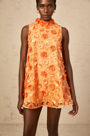 Aurohaya Orphée orange faux-flower mini dress