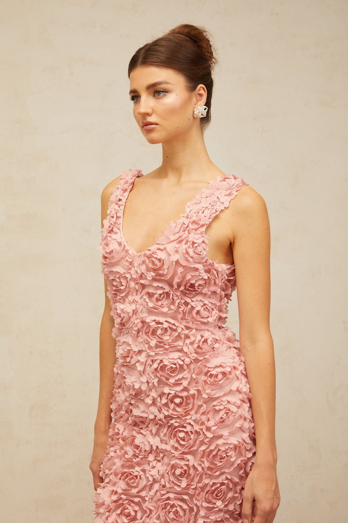 Aurohaya Sylvie faux-flower V-neck maxi dress in Pink
