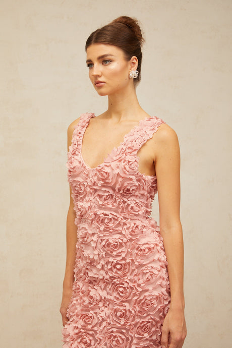 Aurohaya Sylvie faux-flower V-neck maxi dress in Pink