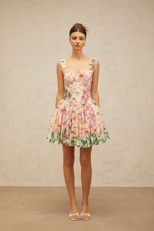 Aurohaya Michèle pink floral-print pleated mini dress