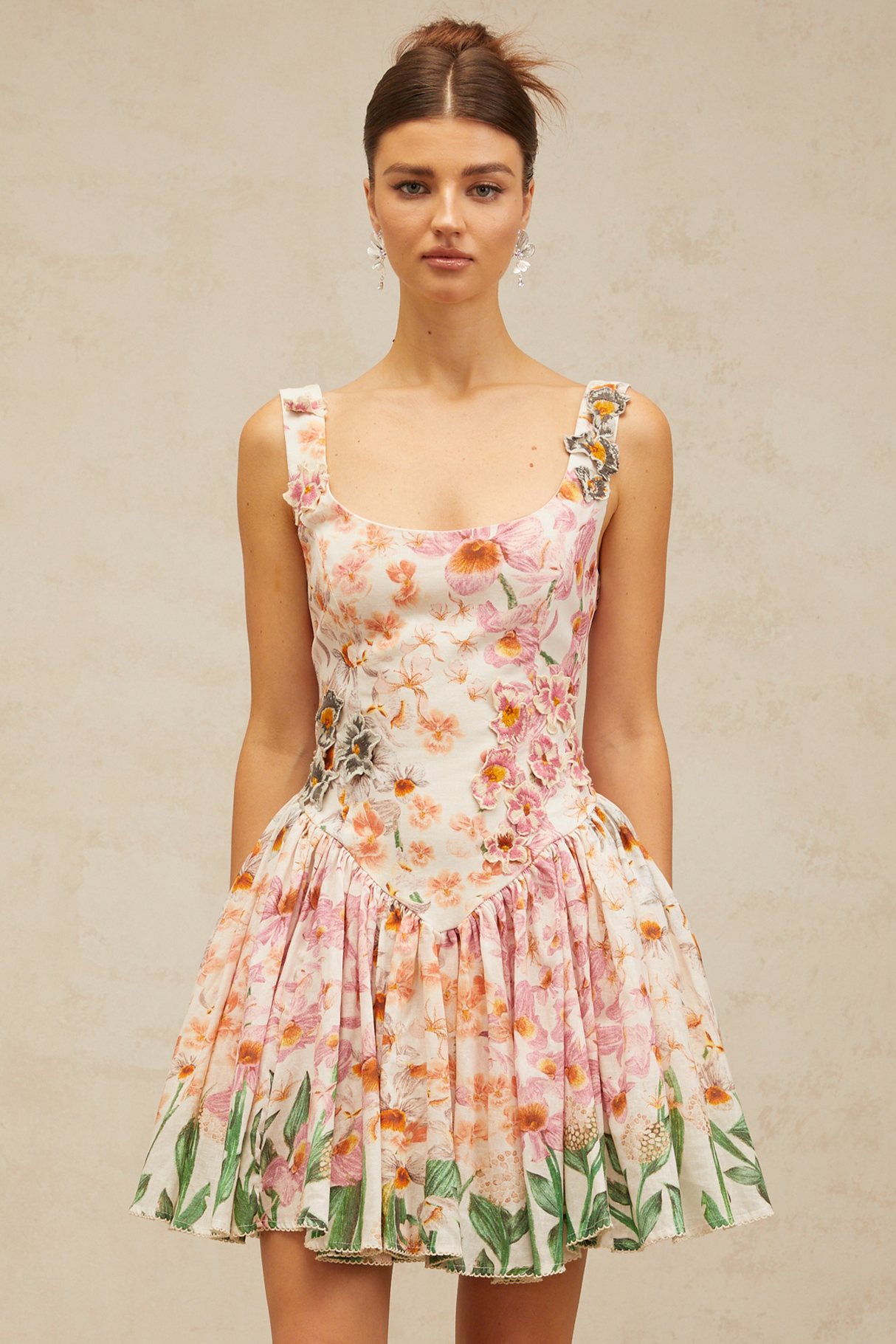 Aurohaya Michèle pink floral-print pleated mini dress