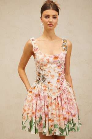 Aurohaya Michèle pink floral-print pleated mini dress
