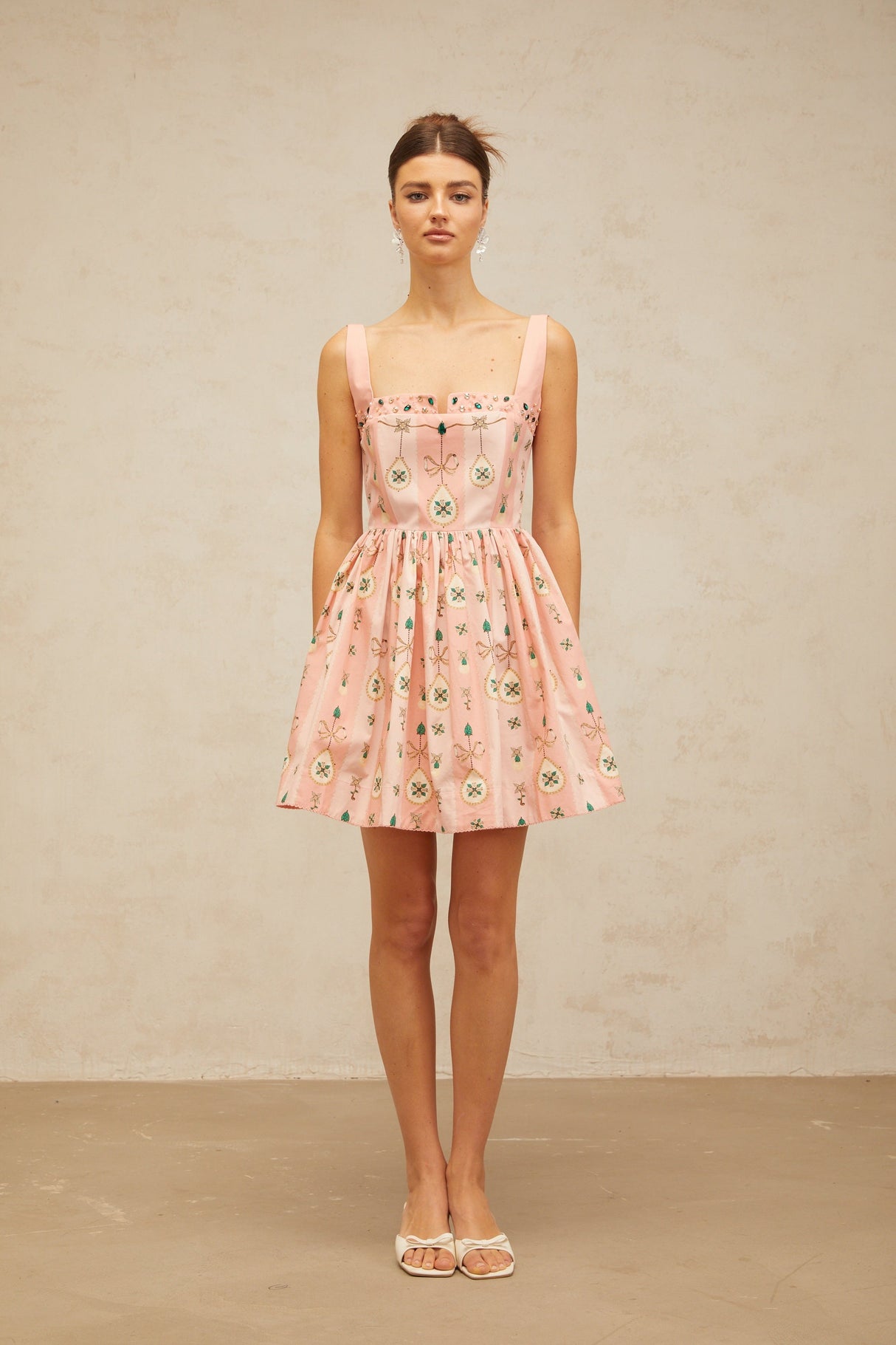 Aurohaya Osanne pink embellished pattern-print mini dress