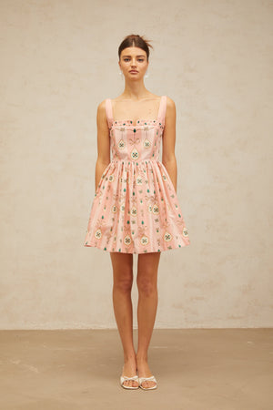 Aurohaya Osanne pink embellished pattern-print mini dress