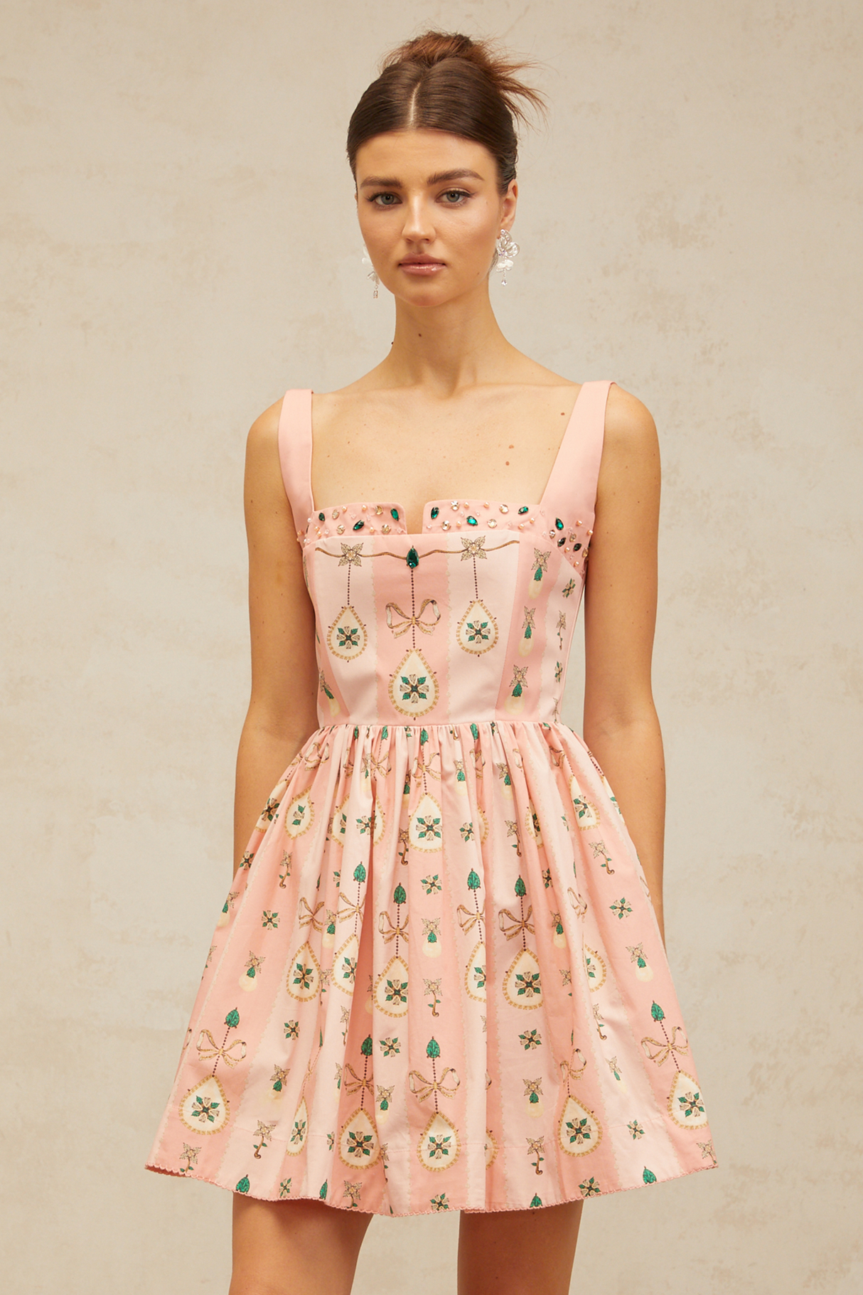 Aurohaya Osanne pink embellished pattern-print mini dress
