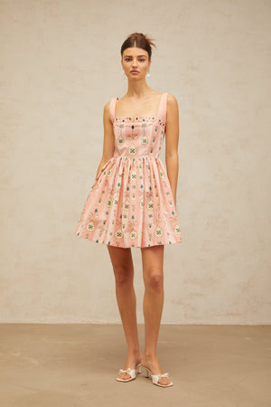 Aurohaya Osanne pink embellished pattern-print mini dress