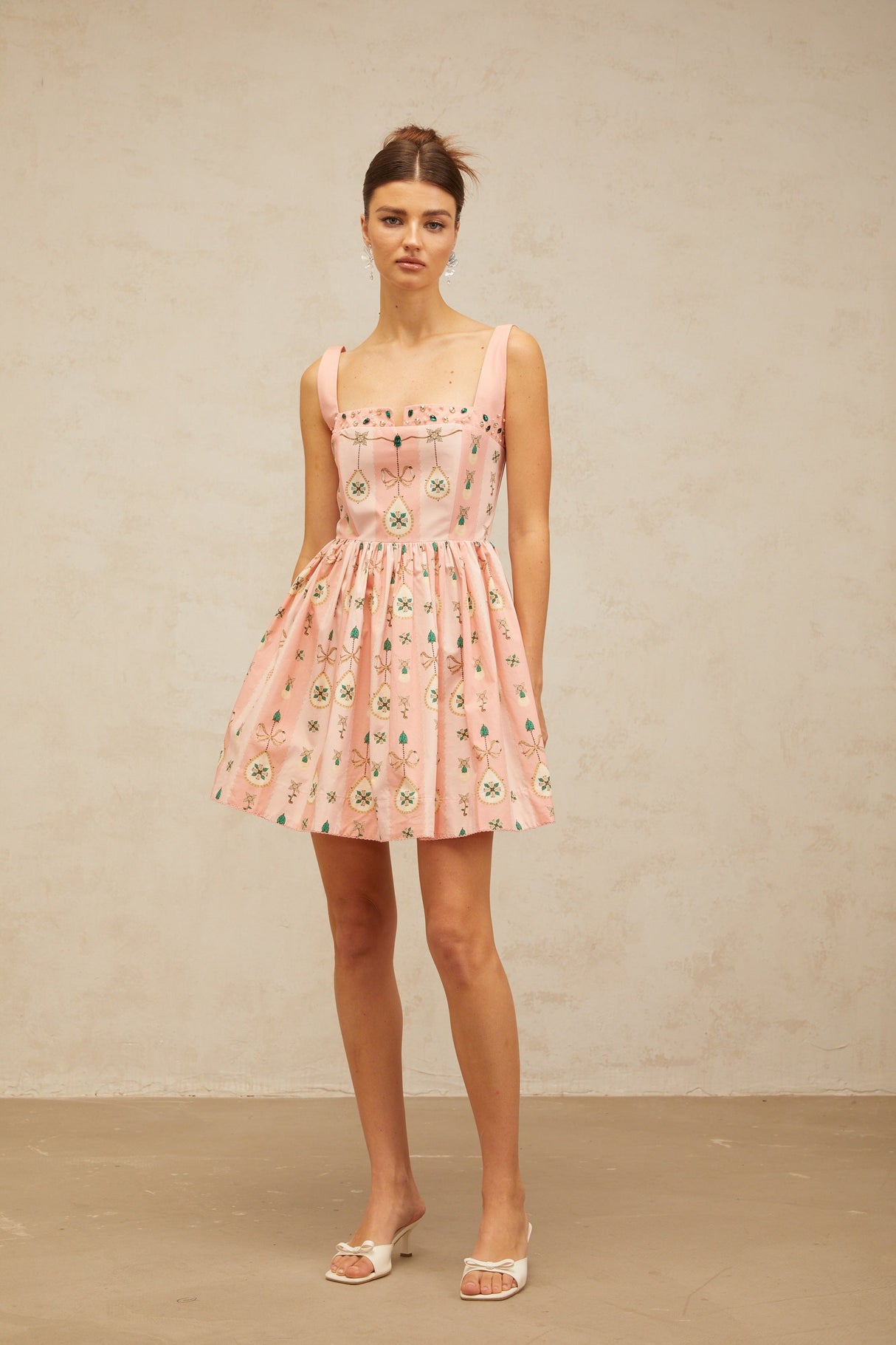 Aurohaya Osanne pink embellished pattern-print mini dress
