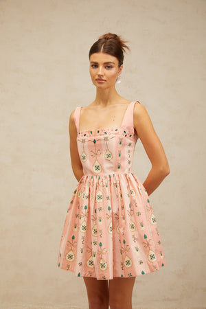 Aurohaya Osanne pink embellished pattern-print mini dress