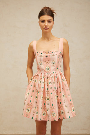 Aurohaya Osanne pink embellished pattern-print mini dress