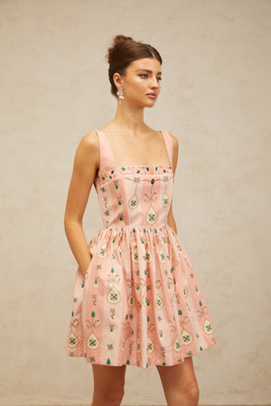 Aurohaya Osanne pink embellished pattern-print mini dress