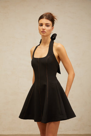 Aurohaya Quirine halterneck bow-detail mini dress in Black