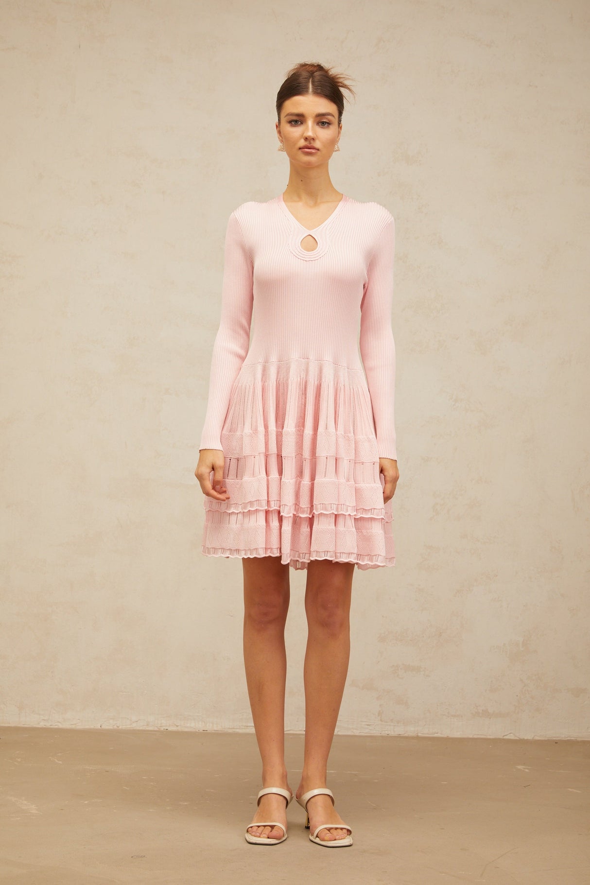 Aurohaya Mathilde pink keyhole-detail ribbed-knit mini dress