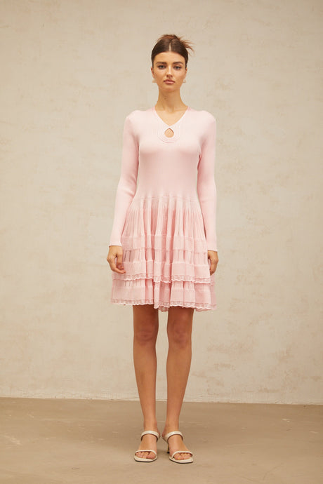 Aurohaya Mathilde pink keyhole-detail ribbed-knit mini dress