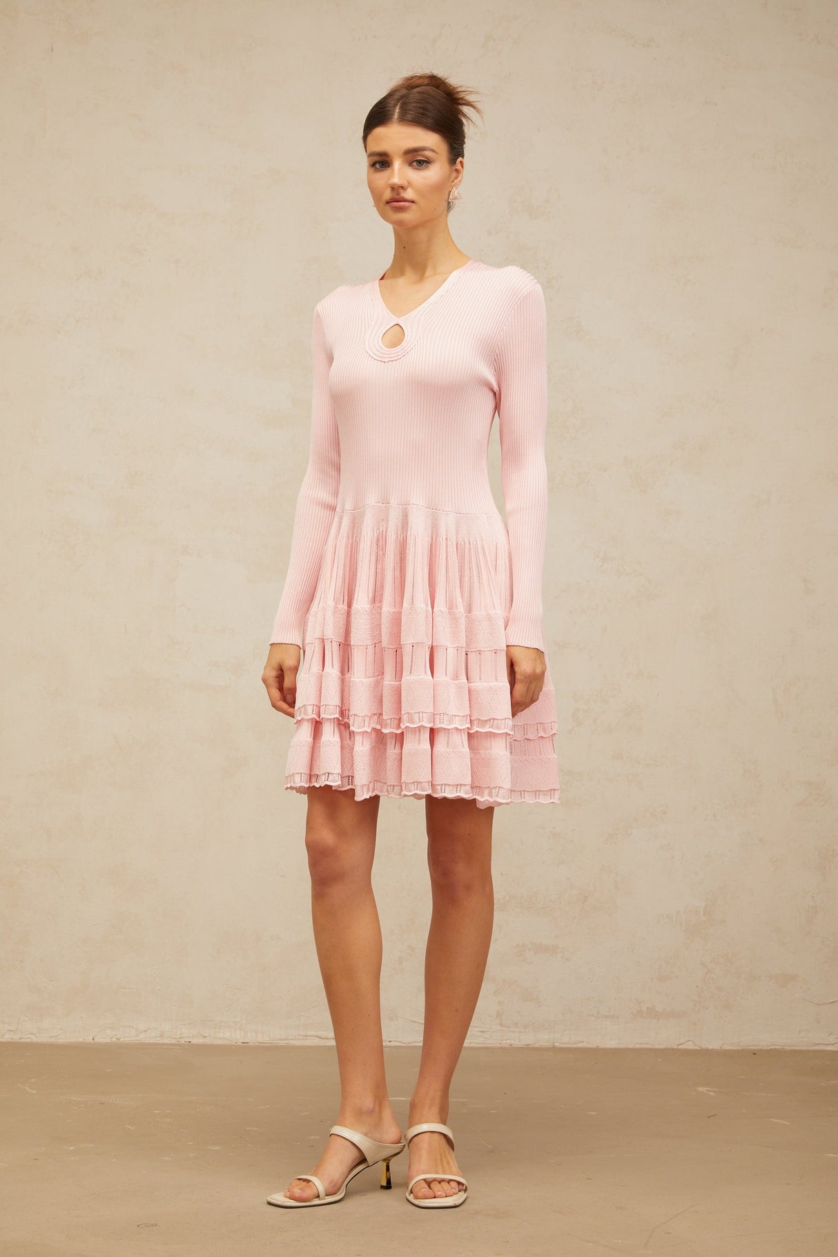 Aurohaya Mathilde pink keyhole-detail ribbed-knit mini dress