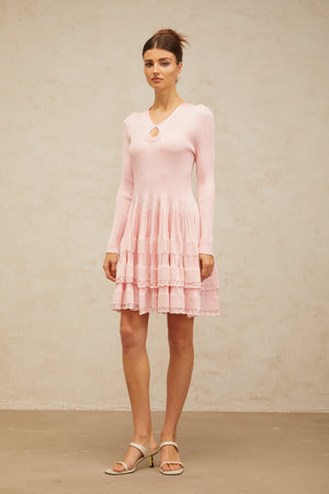 Aurohaya Mathilde pink keyhole-detail ribbed-knit mini dress