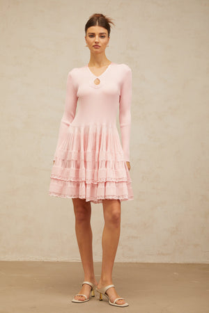 Aurohaya Mathilde pink keyhole-detail ribbed-knit mini dress