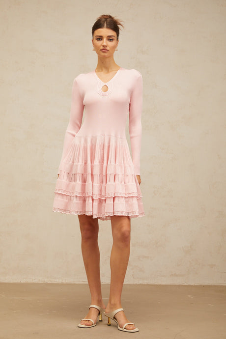 Aurohaya Mathilde pink keyhole-detail ribbed-knit mini dress
