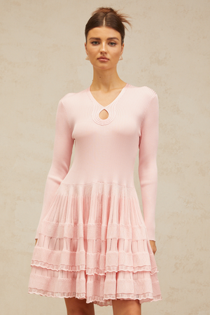 Aurohaya Mathilde pink keyhole-detail ribbed-knit mini dress