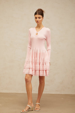 Aurohaya Mathilde pink keyhole-detail ribbed-knit mini dress
