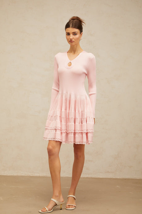 Aurohaya Mathilde pink keyhole-detail ribbed-knit mini dress