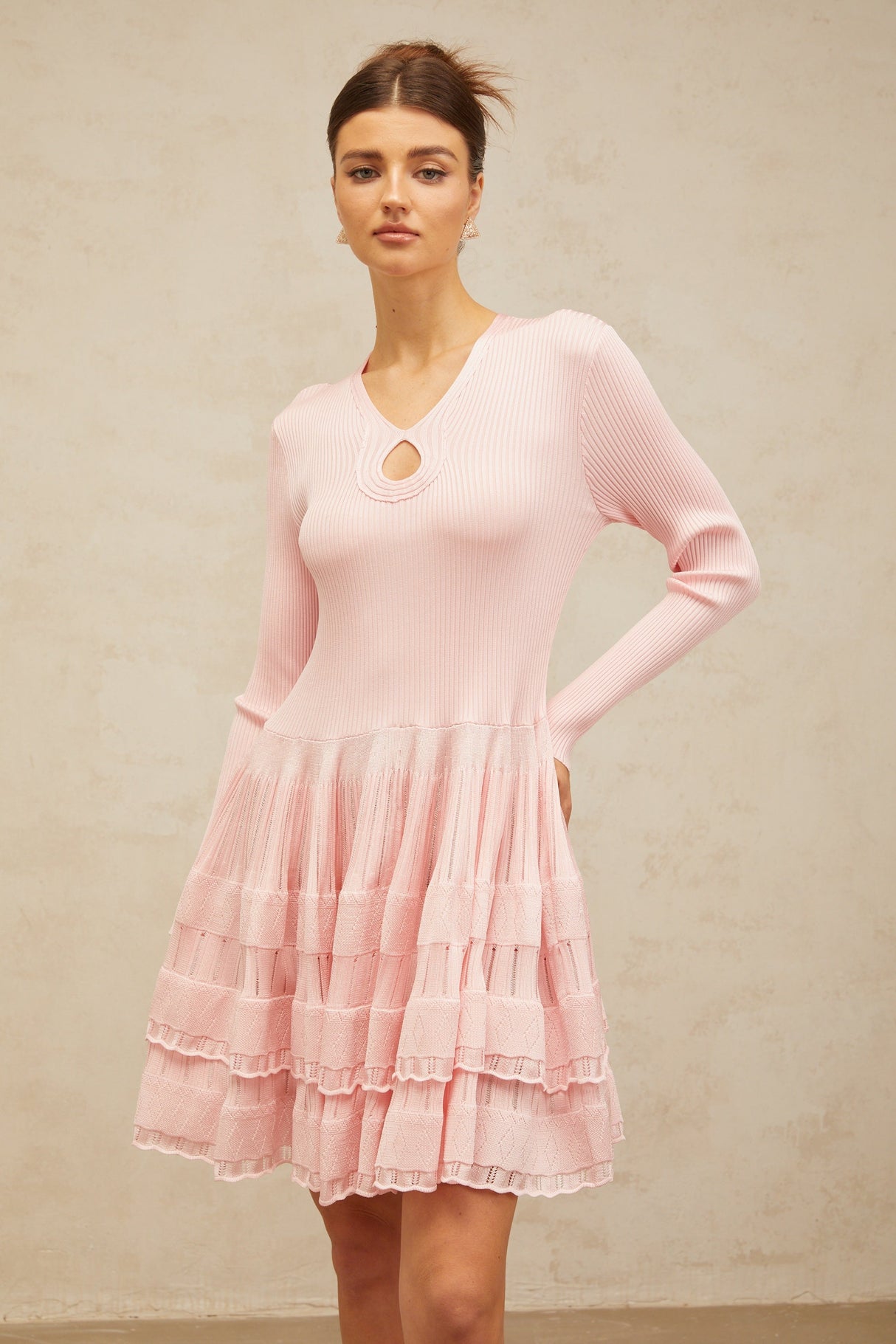 Aurohaya Mathilde pink keyhole-detail ribbed-knit mini dress