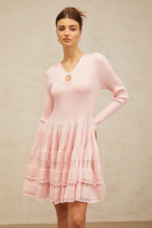 Aurohaya Mathilde pink keyhole-detail ribbed-knit mini dress