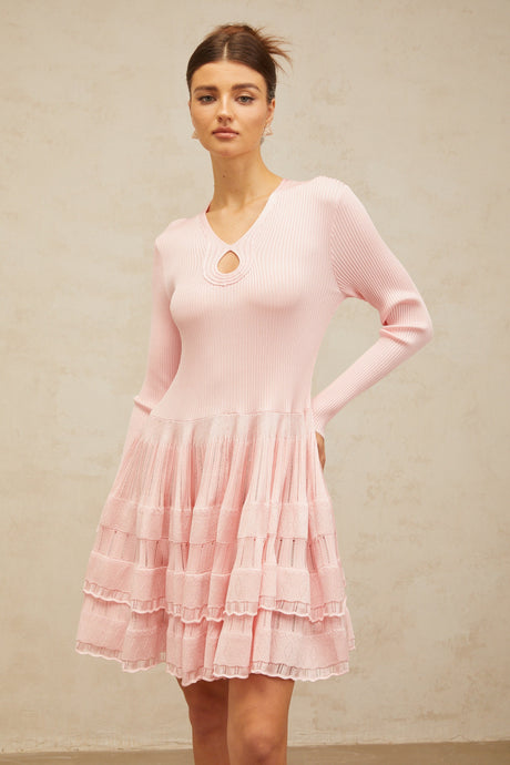 Aurohaya Mathilde pink keyhole-detail ribbed-knit mini dress
