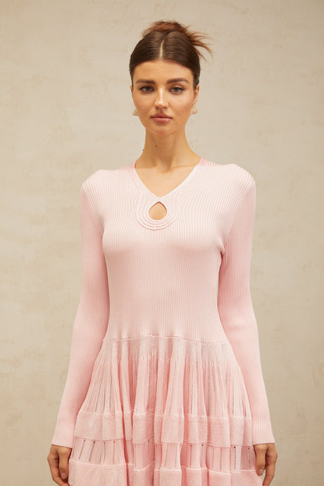 Aurohaya Mathilde pink keyhole-detail ribbed-knit mini dress