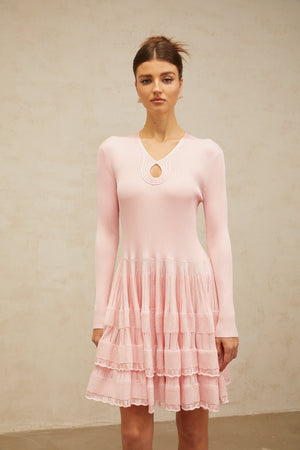 Aurohaya Mathilde pink keyhole-detail ribbed-knit mini dress