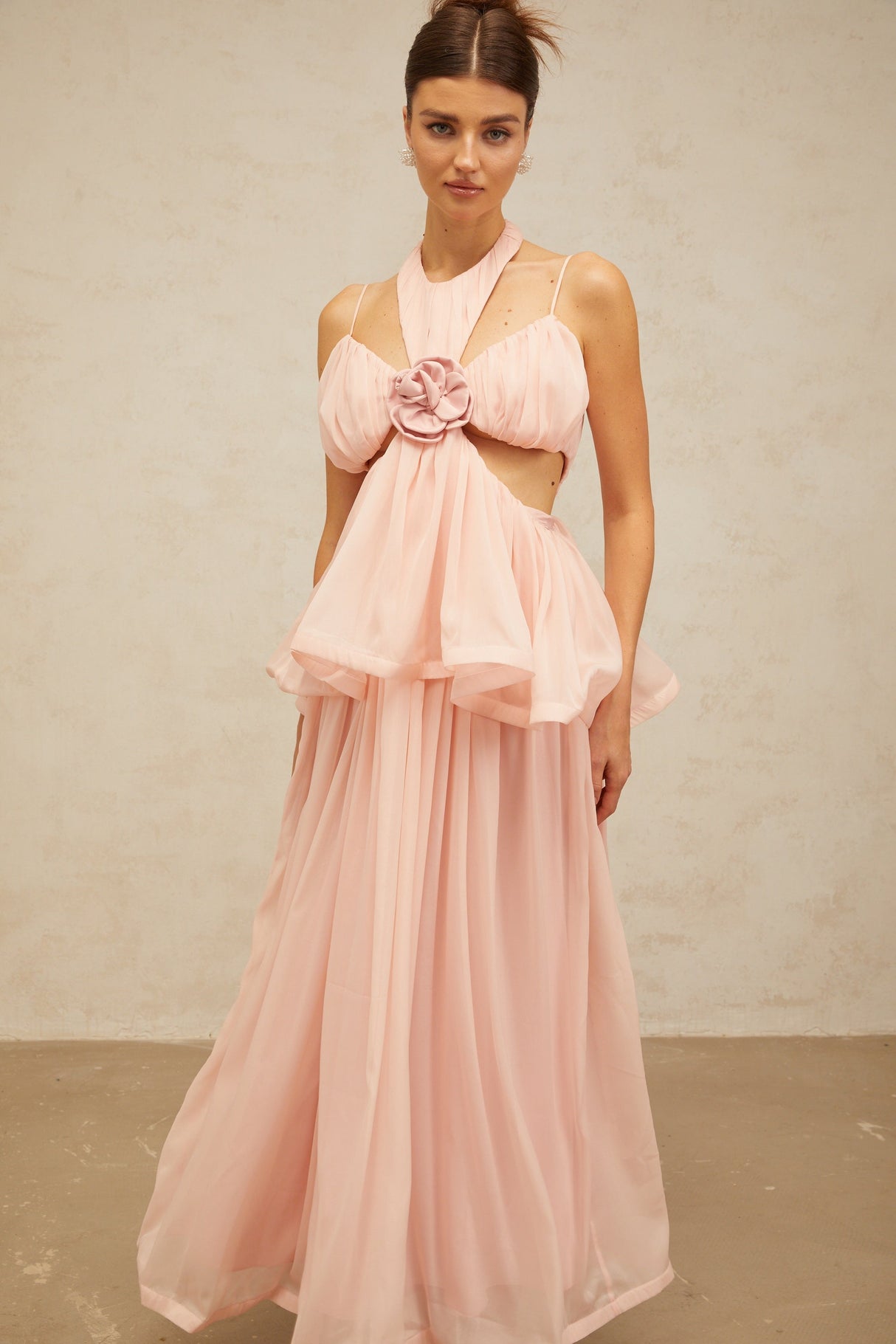 Aurohaya Danaé pink cut-out floral-appliqué maxi dress
