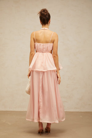 Aurohaya Danaé pink cut-out floral-appliqué maxi dress