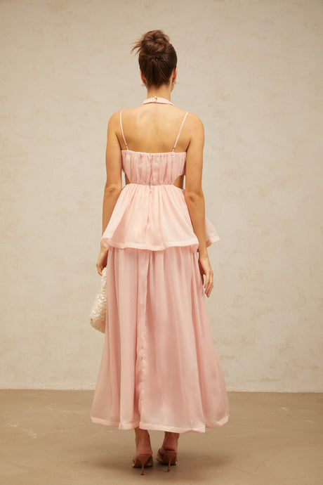 Aurohaya Danaé pink cut-out floral-appliqué maxi dress