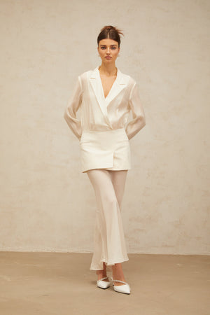 Aurohaya Gisèle white panelled semi-sheer maxi dress