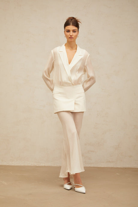 Aurohaya Gisèle white panelled semi-sheer maxi dress