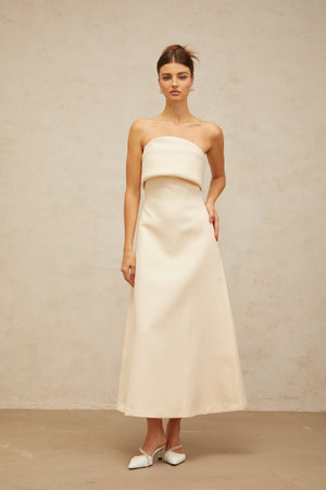 Aurohaya Raphaëlle white folded corset midi dress